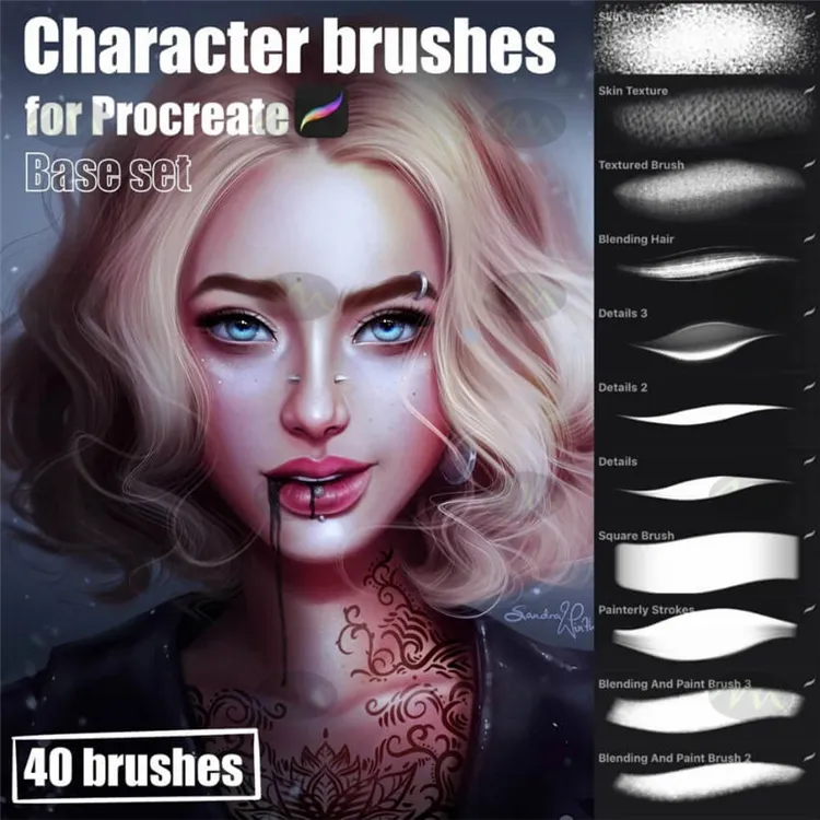 40个人物肖像厚涂油画｜Procreate笔刷详情图 9