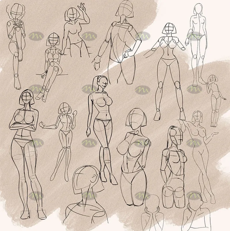 16个女性肢体线稿｜Procreate笔刷详情图 8