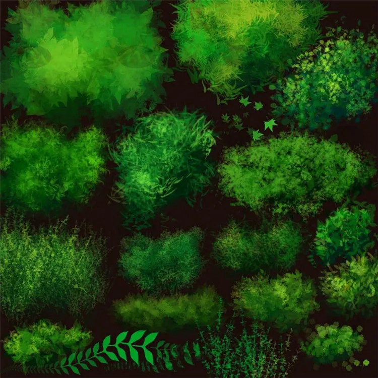 60个宫崎骏插画自然植物树木草丛花丛绿叶｜Procreate笔刷详情图 6