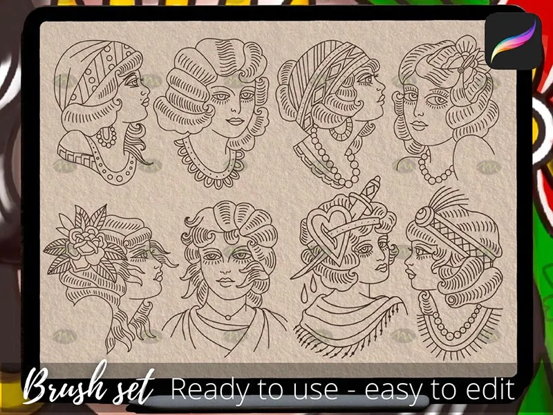 20个女性线描画｜Procreate笔刷详情图 7
