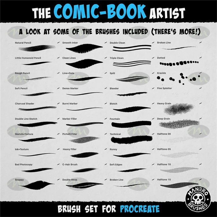 50个卡通插画漫画铅笔｜Procreate笔刷详情图 7