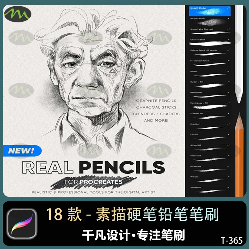 18款素描大师级别硬笔铅笔不同hb2b｜Procreate笔刷
