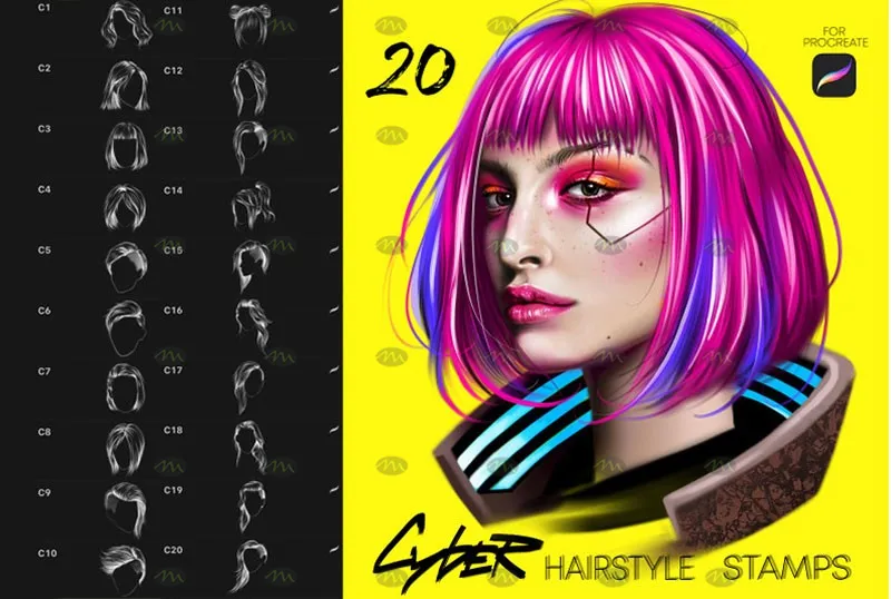 20个赛博朋克发型｜Procreate笔刷详情图 10